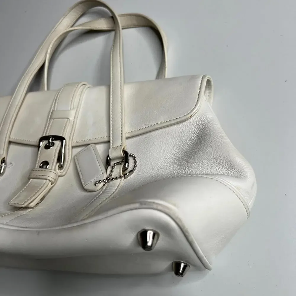 Vintage‎ Coach Hampton White Leather Satchel Purse #9267 – Structured Top Handle